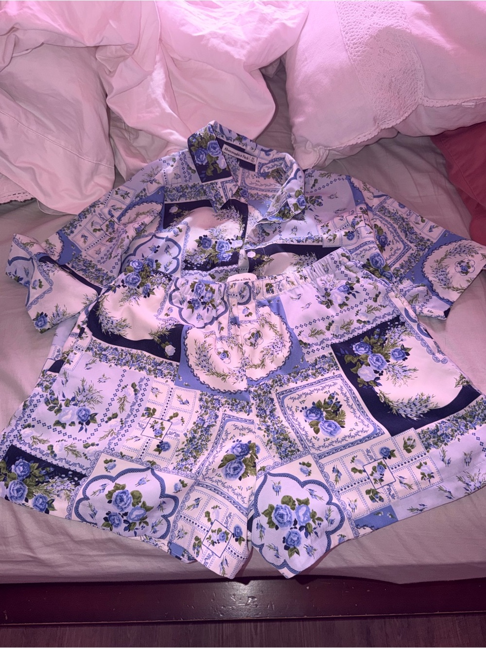 Abercrombie & Fitch Floral Patchwork Blue and White Shorts Set